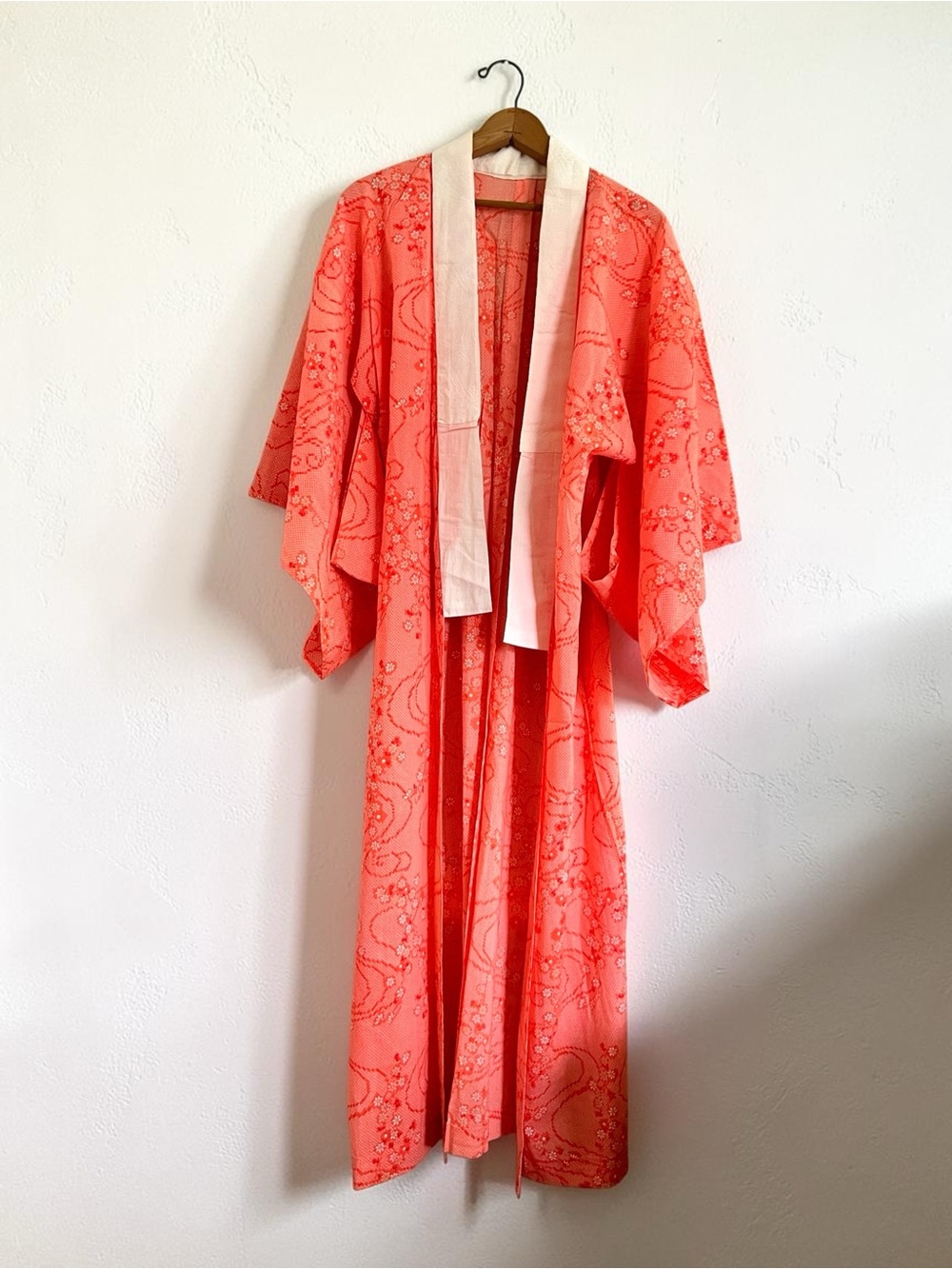 Vintage Bright Orange White Floral Kimono